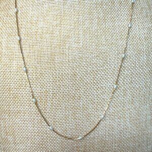 Vintage Napier Gold-Tone Chain Necklace With Faux Pearl Long Dainy Cottage Core
